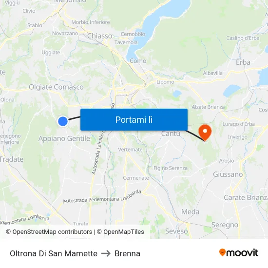 Oltrona Di San Mamette to Brenna map