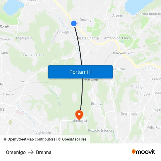 Orsenigo to Brenna map