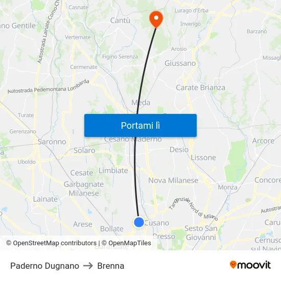 Paderno Dugnano to Brenna map