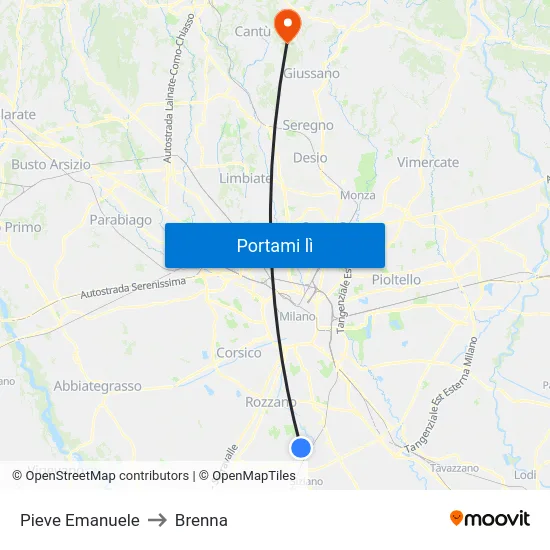 Pieve Emanuele to Brenna map