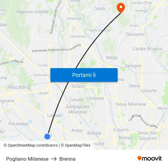 Pogliano Milanese to Brenna map