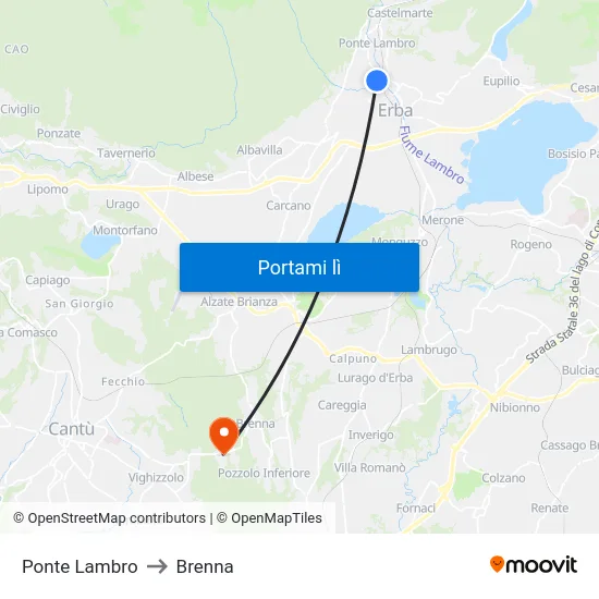 Ponte Lambro to Brenna map