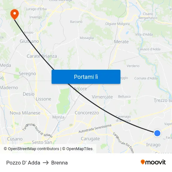 Pozzo D' Adda to Brenna map