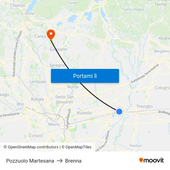 Pozzuolo Martesana to Brenna map