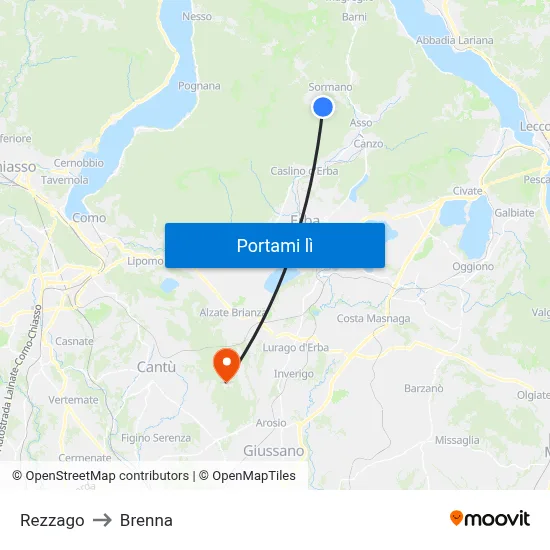 Rezzago to Brenna map