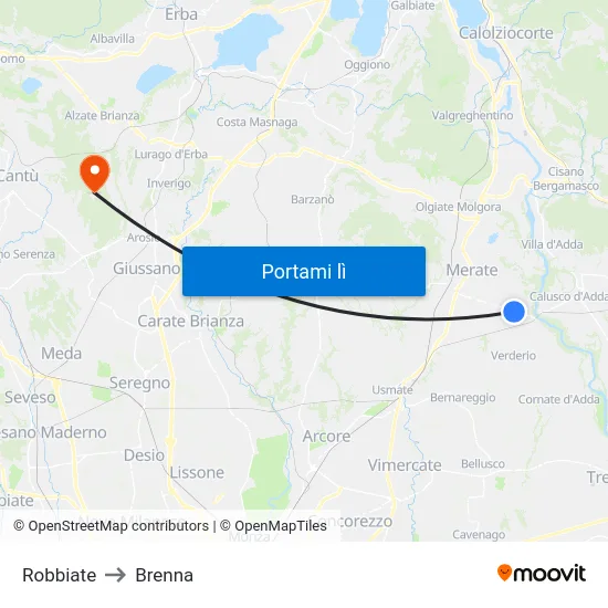 Robbiate to Brenna map