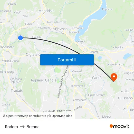 Rodero to Brenna map