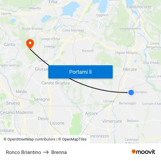 Ronco Briantino to Brenna map