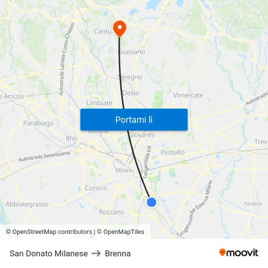 San Donato Milanese to Brenna map