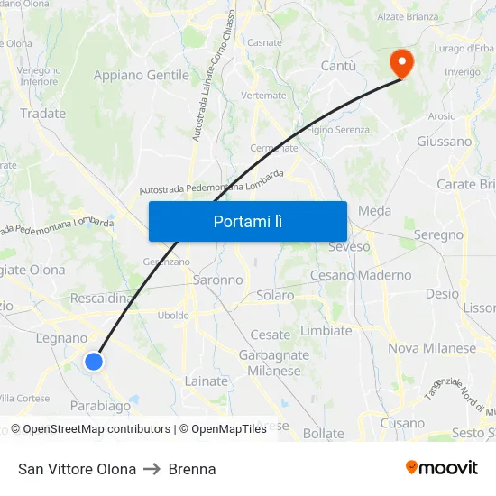 San Vittore Olona to Brenna map