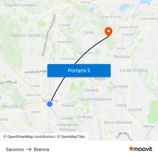 Saronno to Brenna map