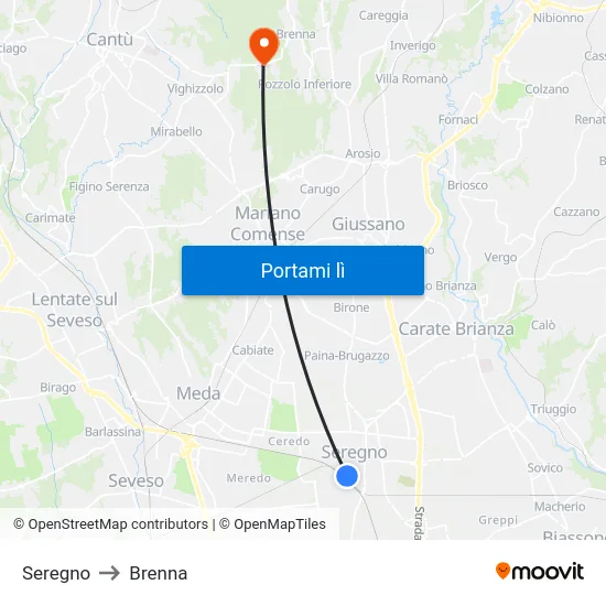 Seregno to Brenna map