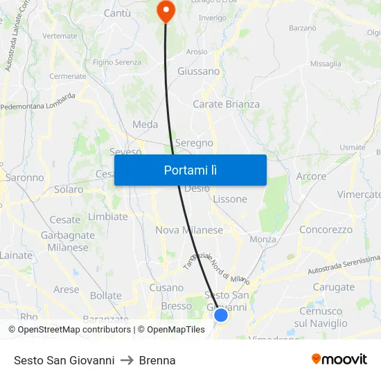 Sesto San Giovanni to Brenna map