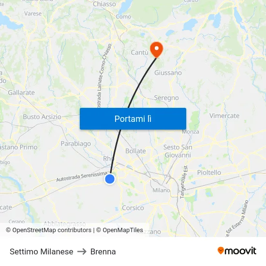 Settimo Milanese to Brenna map