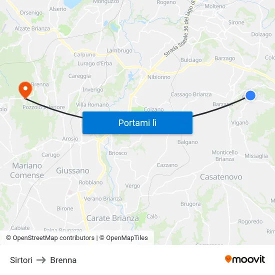 Sirtori to Brenna map