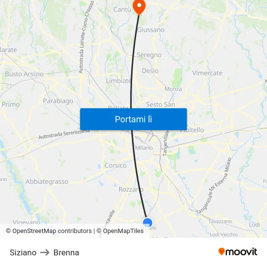 Siziano to Brenna map