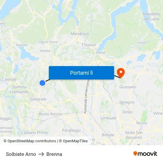 Solbiate Arno to Brenna map