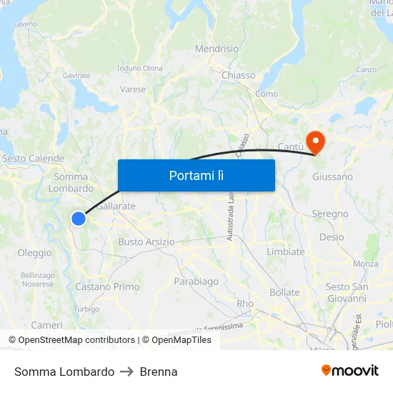 Somma Lombardo to Brenna map