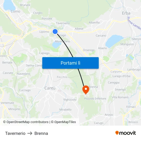 Tavernerio to Brenna map