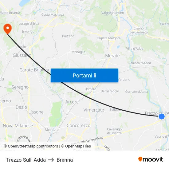 Trezzo Sull' Adda to Brenna map