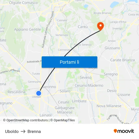 Uboldo to Brenna map