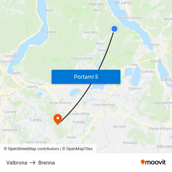 Valbrona to Brenna map