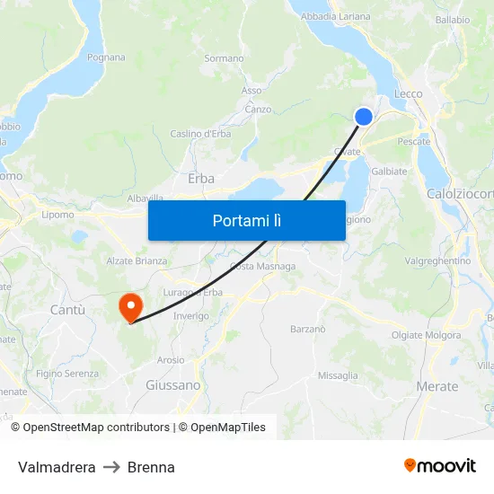 Valmadrera to Brenna map
