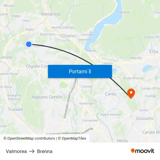 Valmorea to Brenna map