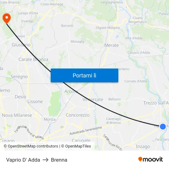 Vaprio D' Adda to Brenna map