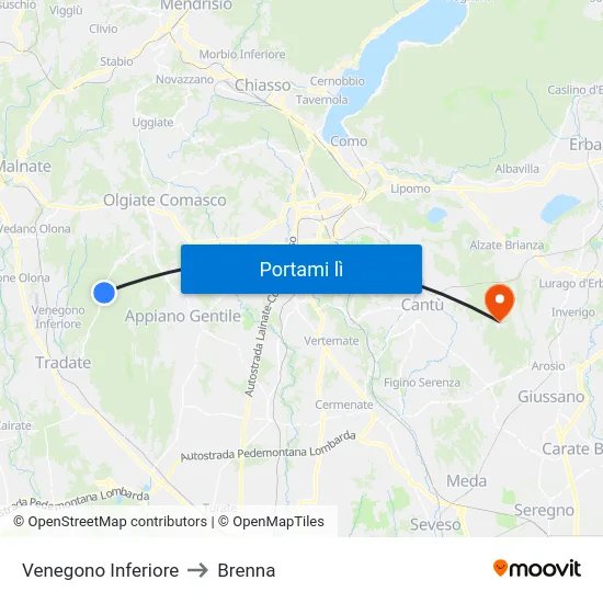 Venegono Inferiore to Brenna map