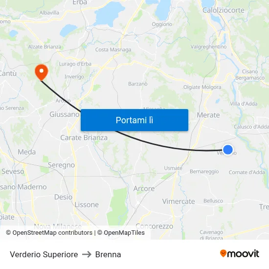 Verderio Superiore to Brenna map