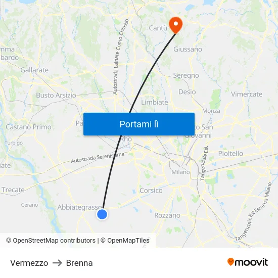 Vermezzo to Brenna map