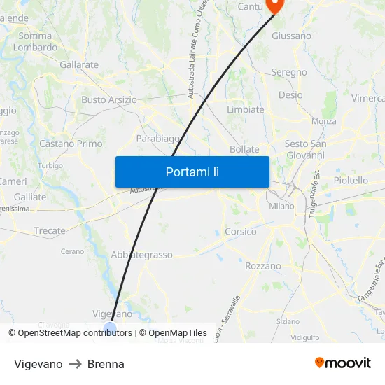Vigevano to Brenna map