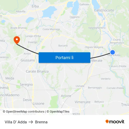 Villa D' Adda to Brenna map