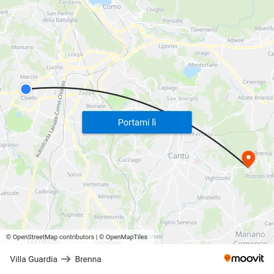Villa Guardia to Brenna map