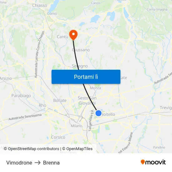 Vimodrone to Brenna map