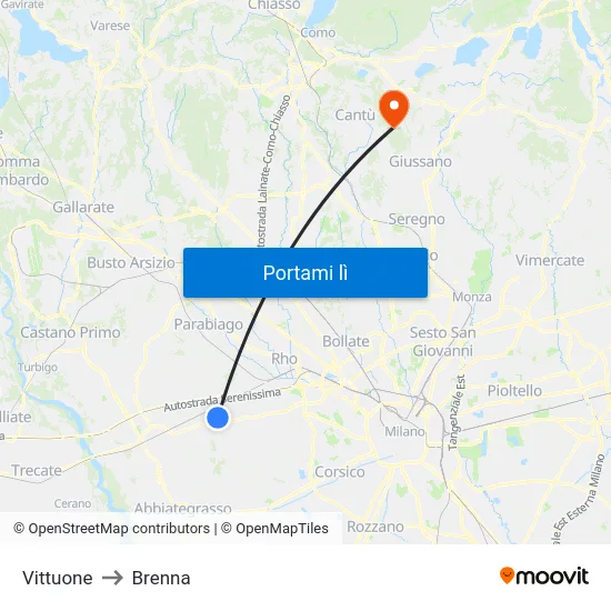Vittuone to Brenna map