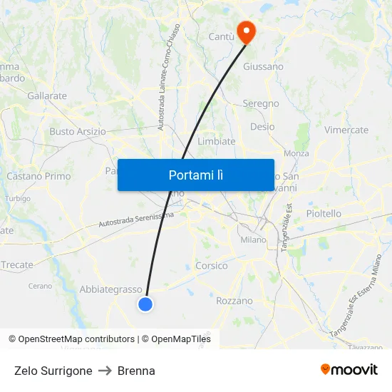 Zelo Surrigone to Brenna map