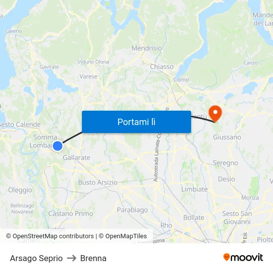 Arsago Seprio to Brenna map