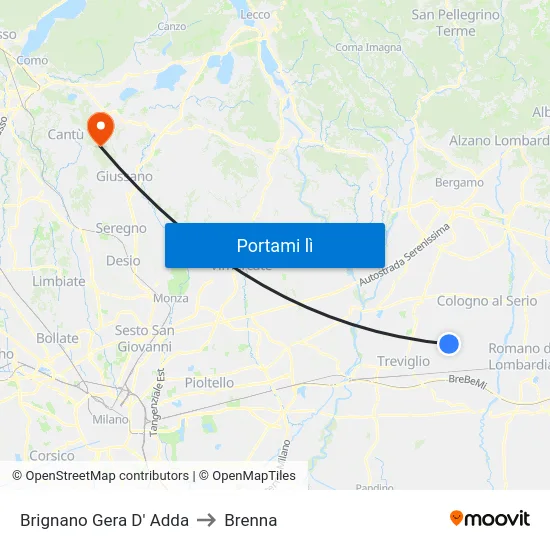Brignano Gera D' Adda to Brenna map