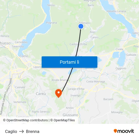 Caglio to Brenna map