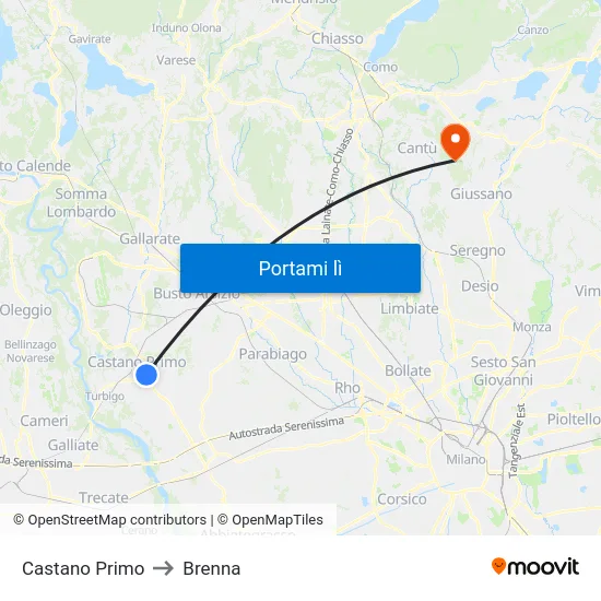 Castano Primo to Brenna map