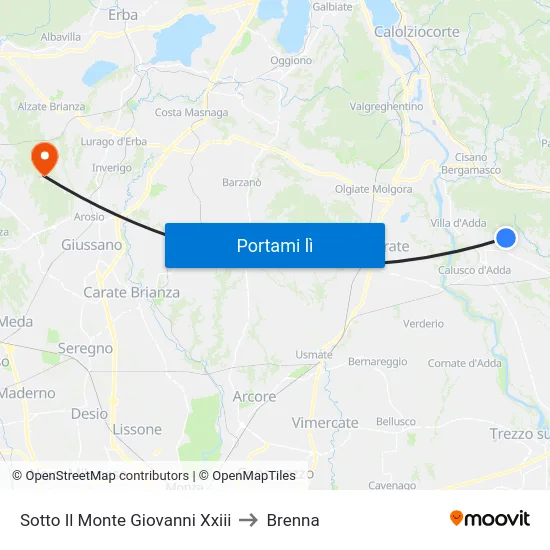 Sotto Il Monte Giovanni Xxiii to Brenna map