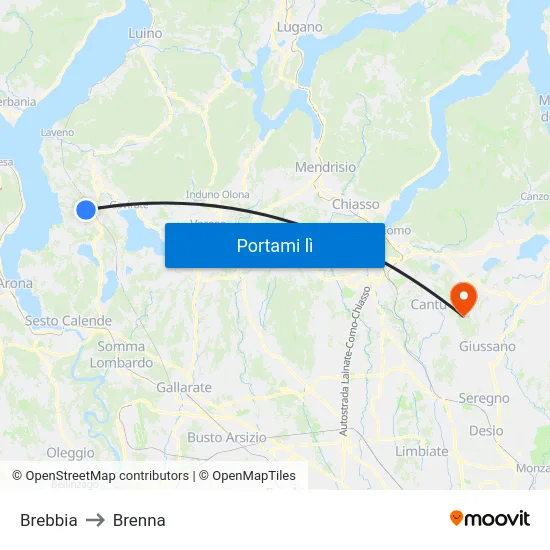 Brebbia to Brenna map