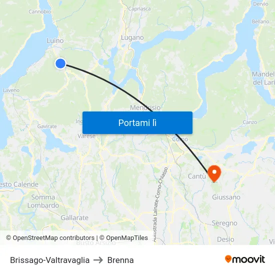 Brissago-Valtravaglia to Brenna map