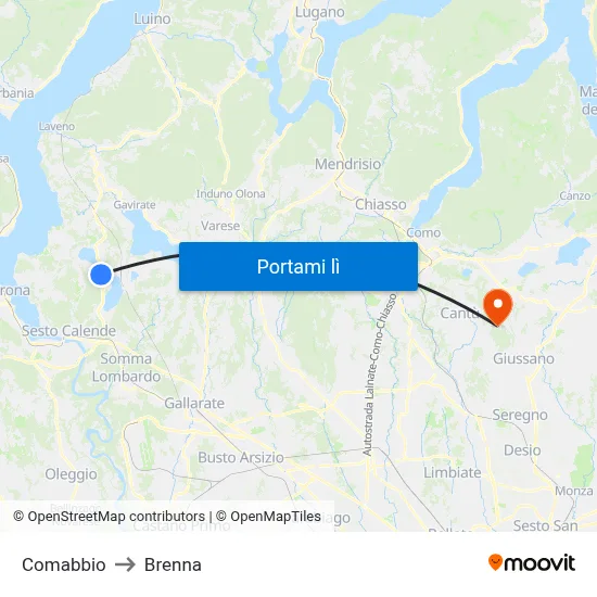 Comabbio to Brenna map