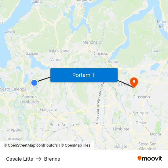 Casale Litta to Brenna map