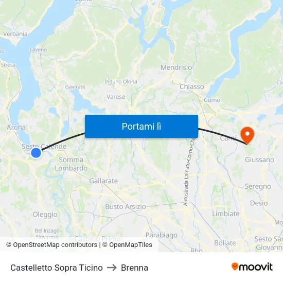 Castelletto Sopra Ticino to Brenna map