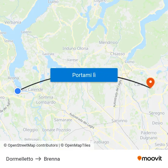 Dormelletto to Brenna map