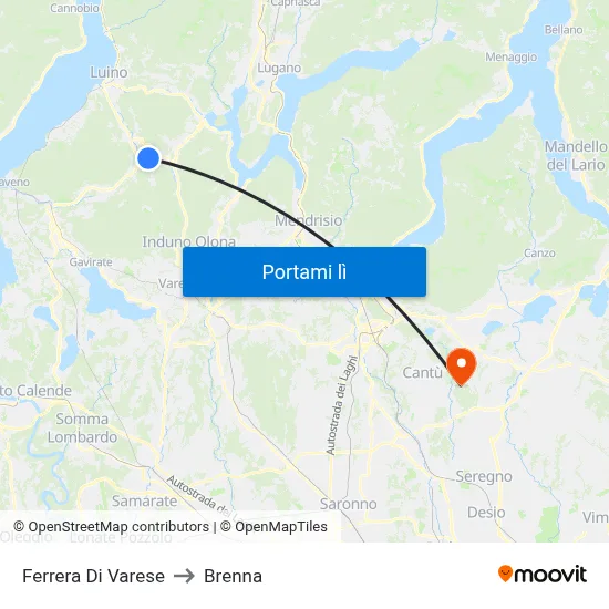 Ferrera Di Varese to Brenna map